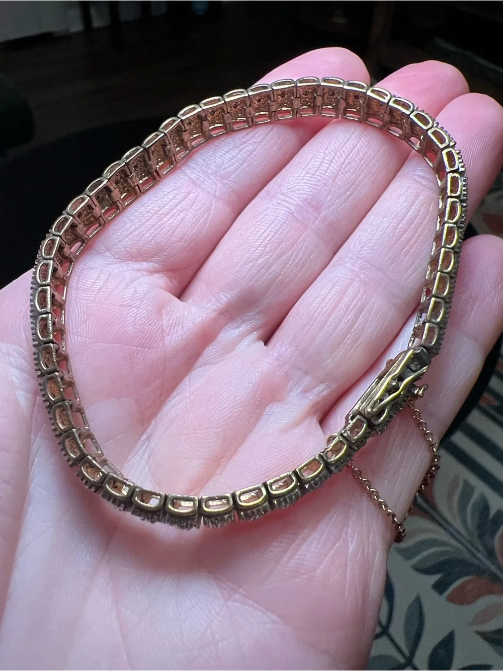 Vintage .5ct Diamond Gold Plated Sterling Silver Tennis Bracelet Safety Chain